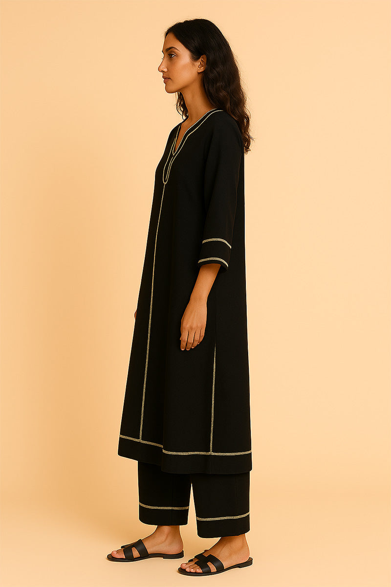 Noir Minimal Kurta Set - LEILA