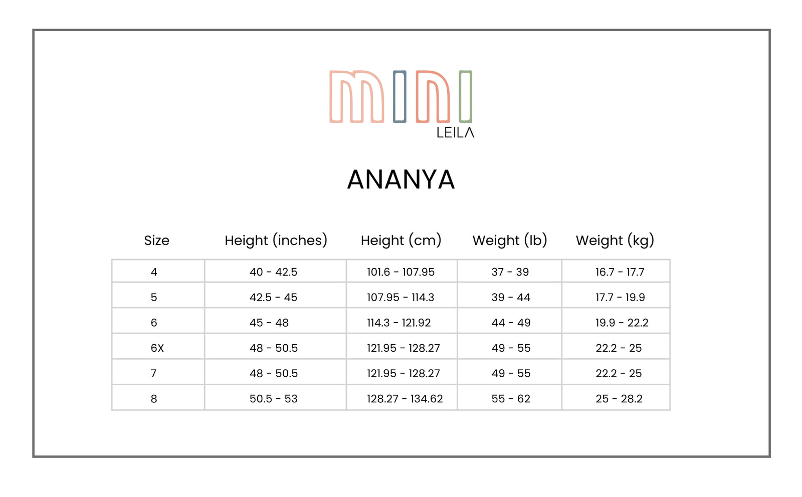Size chart