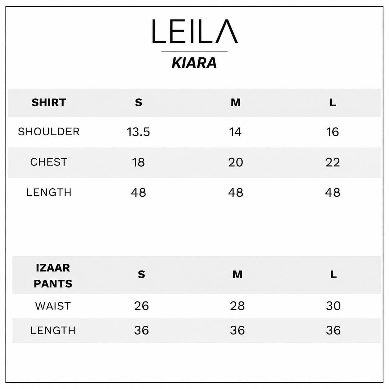 Size chart