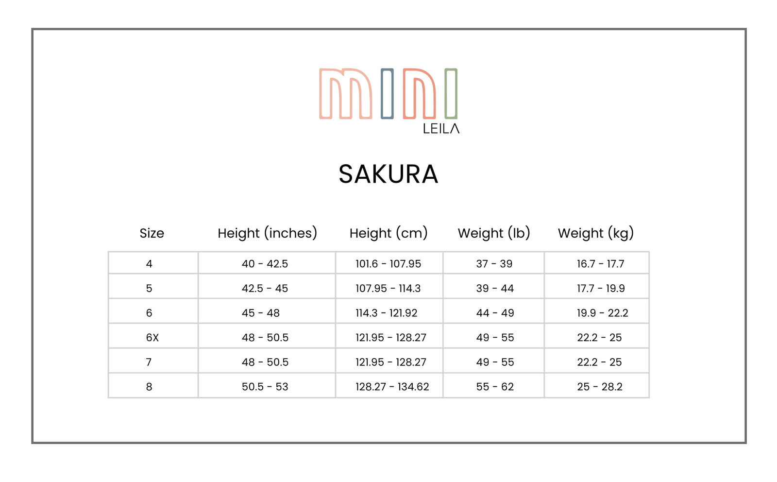 Size chart