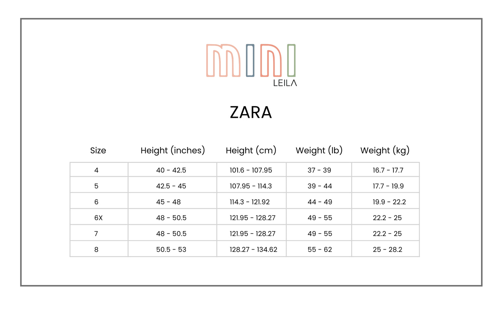 Size chart