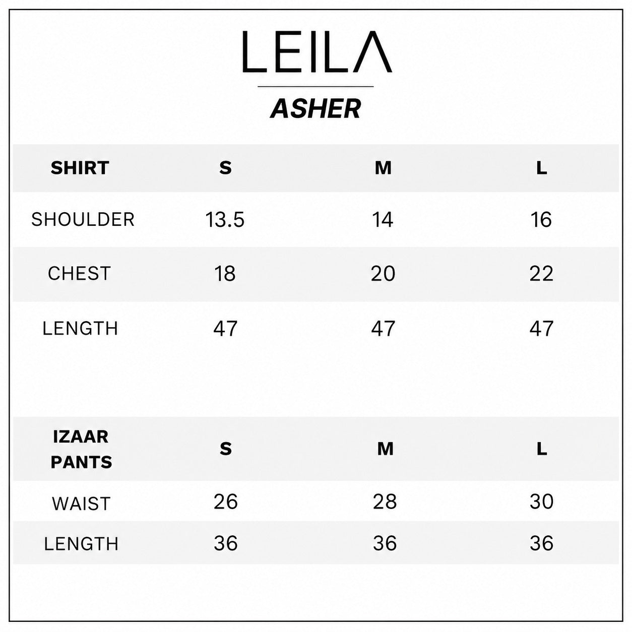 Size chart